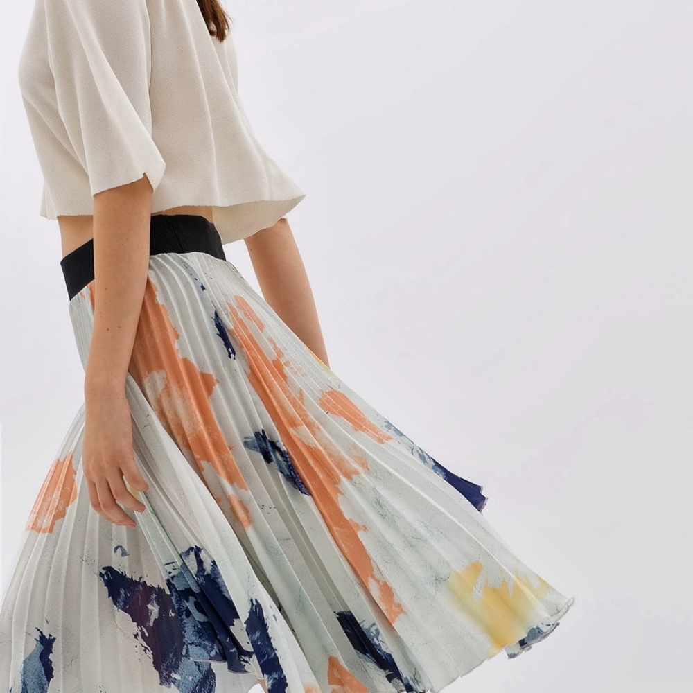 Zara Pleated Print Skirt - Picture 1 of 2